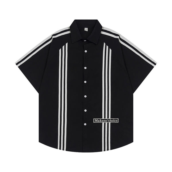 Camisa de Rayas Patchwork Manga Corta para Hombre - Image 6