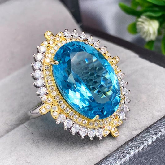Anillo de Topacio Azul Natural con Plata S925 - Diseño Minimalista para Mujer