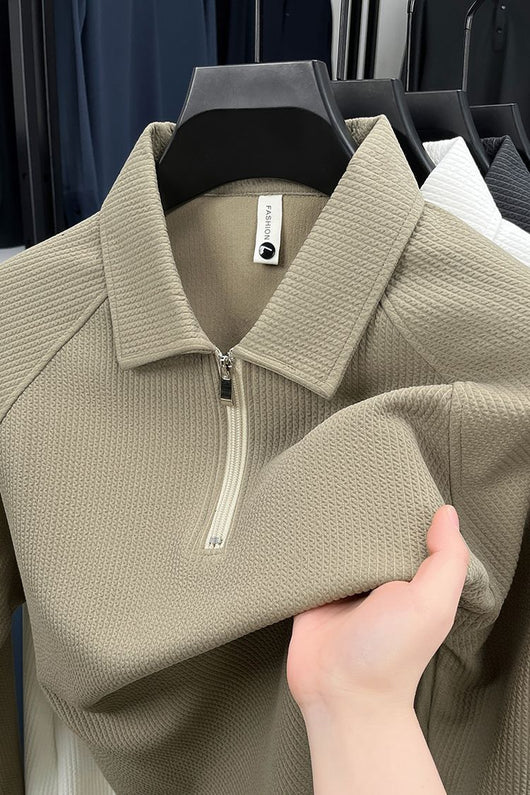 Polo Manga Larga con Textura Waffle y Cierre Medio - Estilo Americano - Image 10