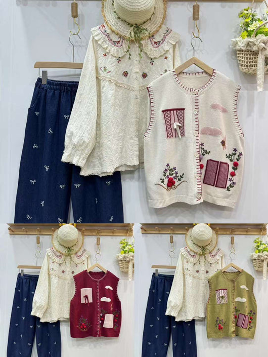 Chaleco Cardigan Mori Girl Bordado Estilo Retro Literario - Image 13
