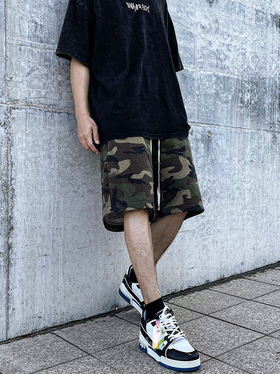 Pantalones Cargo Camuflaje Desgastado con Cordón Ajustable - Image 10