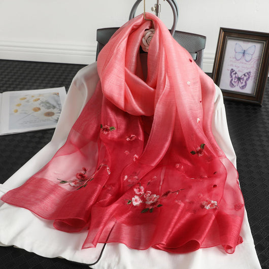 Pashmina de Seda y Lana con Bordado Degradado - Protección Solar - Image 4