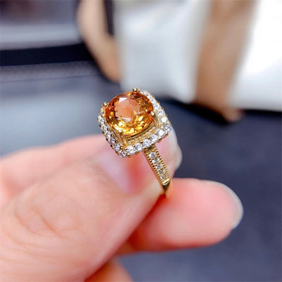 Anillo de Citrino Brasileño Natural con Incrustación de Plata - Suerte y Abundancia - Image 3