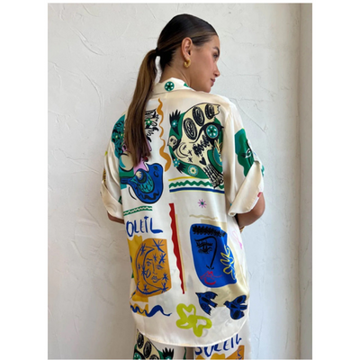 Conjunto de Blusa Satinada con Estampado Graffiti para Mujer - Image 29