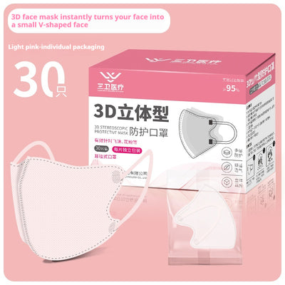 Black 3D stereoscopic protective face mask with ear hooks, individually packed, shown with a box of 30. - Image 7