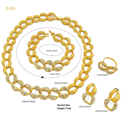 Women's Saudi bridal four-piece gold-colored jewelry set with floral and leaf designs, featuring a necklace, bracelet, earrings, and ring. - Image 10