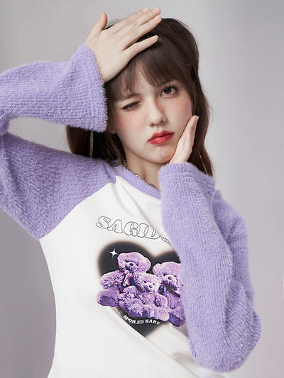 Playera Raglan Mujer con Estampado Mosaico y Oso Peluche - Image 6