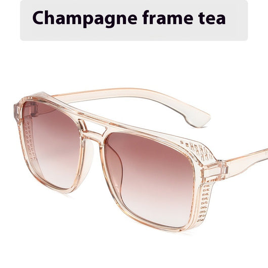 Men's double beam business sunglasses with powder pink frame and gradual tea-colored gradient lenses. - Image 11