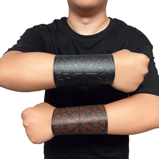 Pulsera de Cuero Punk Retro con Grabado Geométrico