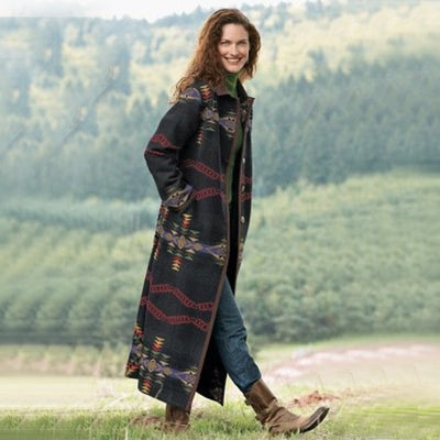 Gabardina Larga Estilo Británico con Solapa Estampada para Mujer - Image 3