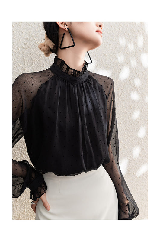 Blusa Larga de Gasa con Lunares para Mujer - Image 13