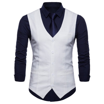 Chaleco de Vestir para Hombre Otoño-Invierno Cuello V Botón Simple Color Sólido - Image 4