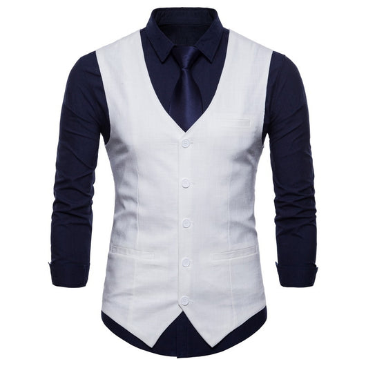 Chaleco de Vestir para Hombre Otoño-Invierno Cuello V Botón Simple Color Sólido - Image 4