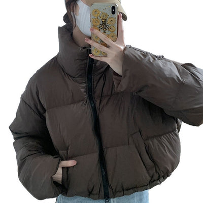 Chaqueta Acolchada Corta con Cuello Alto Estilo Americano para Mujer - Image 5