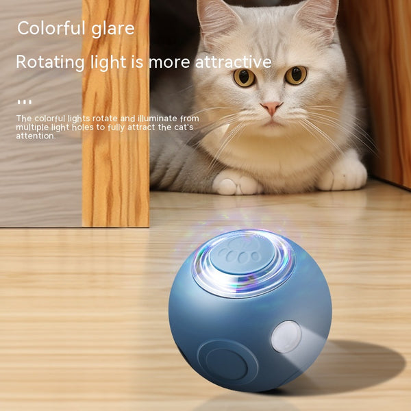 Sakura pink smart pet ball with automatic obstacle avoidance and luminous rotation, shown with its USB charging cable.