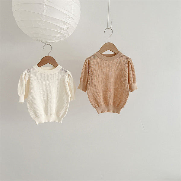 Playera Tejida para Bebé Diseño Coreano Minimalista con Detalles Calados