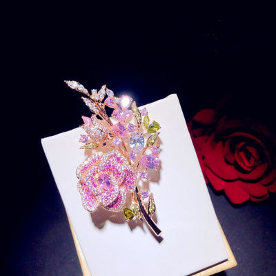 Broche Ramillete de Diamantes en Circonio Rosa - Image 9