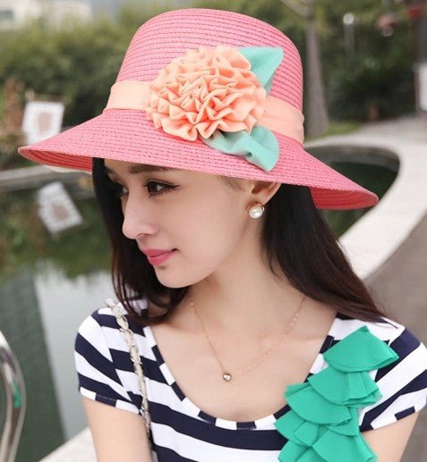 Sombrero de Sol Plegable con Flores Tridimensionales para Mujer