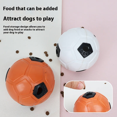 White and black dog toy with a soccer ball base and a textured rod for nibbling and teeth grinding. - Image 3