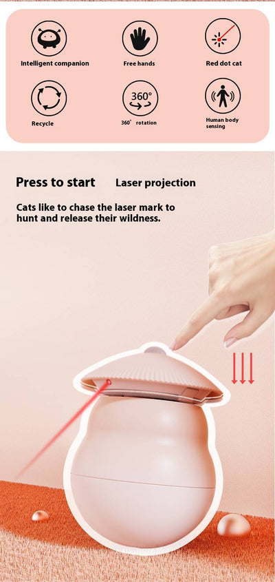 Two pink intelligent electric cat toy tumblers with ribbed tops and red laser emitters, set against a minimalist pink background. - Image 9