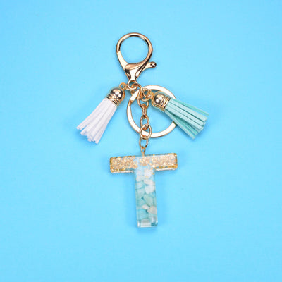 Llavero Colgante Alfabeto Inglés con Borla, Piedra y Detalles en Oro - Image 32