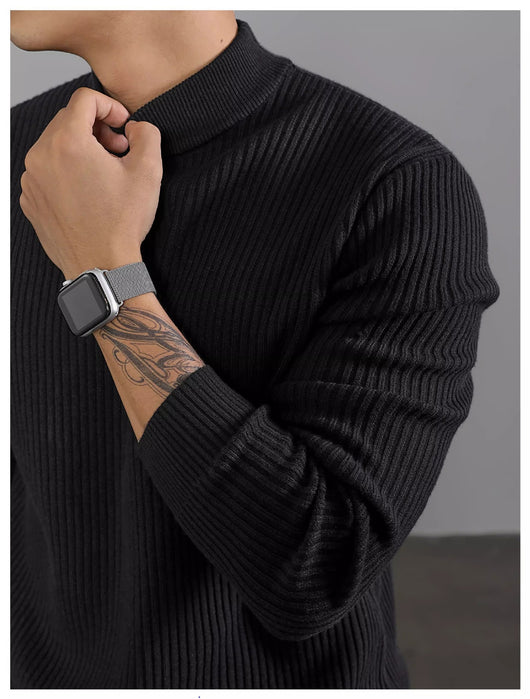 Suéter Cuello Tortuga Coreano para Hombre con Rayas Verticales - Image 25
