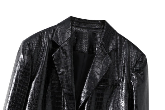 Blazer de Cuero con Patrón Otoñal para Mujer - Corte Holgado - Image 3