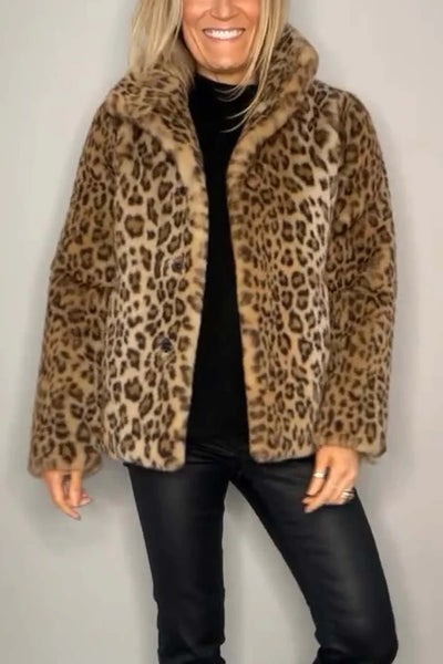 Abrigo Femenino Estampado Leopardo con Solapa y Cuero Sintético - Image 15