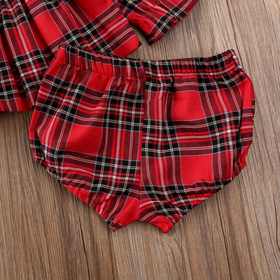 Traje Infantil Cuadros Rojos con Moño y Encaje - Image 8
