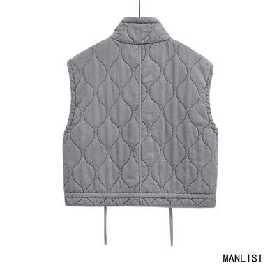 Chaleco Casual de Algodón Gris para Mujer con Cuello de Pie - Image 6