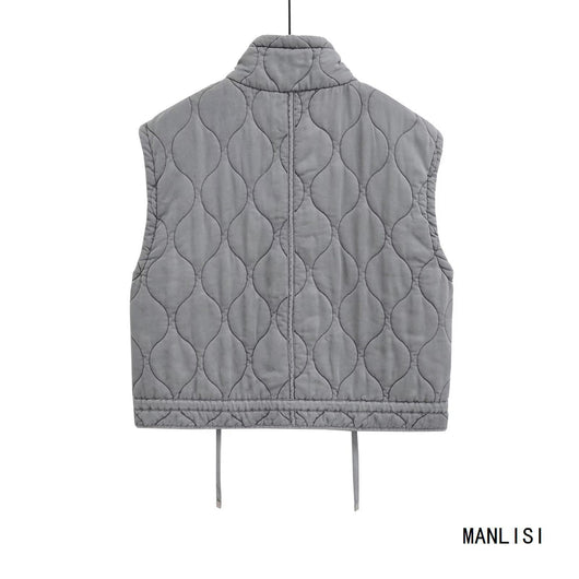 Chaleco Casual de Algodón Gris para Mujer con Cuello de Pie - Image 6