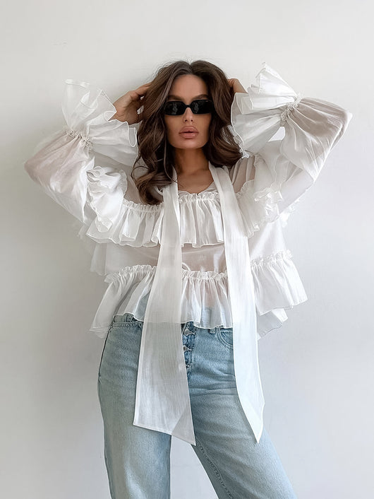 Blusa Elegante Estilo Francés con Cierre de Moño y Manga Larga - Image 8