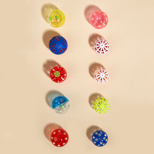 Six colorful plastic bell mesh hollow cat teasing balls in orange, green, red, purple, and pink, each 4cm. - Image 3