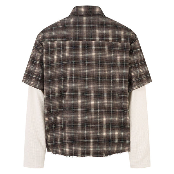 Camisa Hombre Otoño Manga Larga Tie-Dye Cuadros Estilo Retro Americano