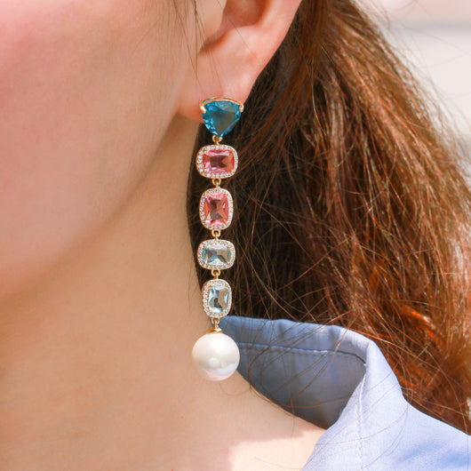 Aretes de Perla con Borla Degradada de Color