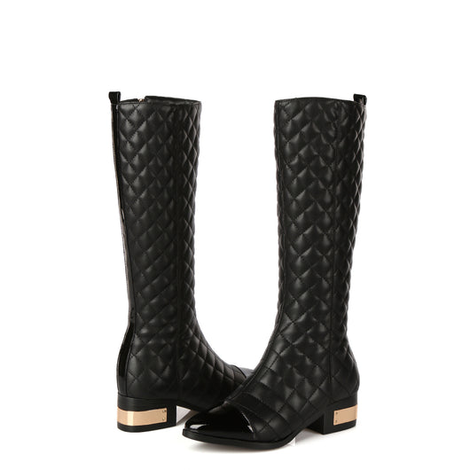 Botas Altas de Cuero Cuadrillé Estilo Británico para Mujer - Image 4