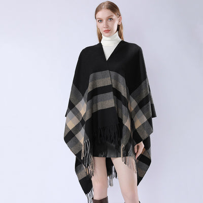 Poncho Cuadros Elegante para Viajes Invierno - Abrigo Cálido y Sofisticado - Image 70