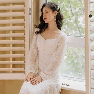 Vestido Blanco de Manga Larga Primer Amor - Estilo Romántico para Citas - Image 2