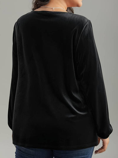 Blusa de Terciopelo Cuello Cuadrado Manga Larga Elegante y Suelta - Image 12