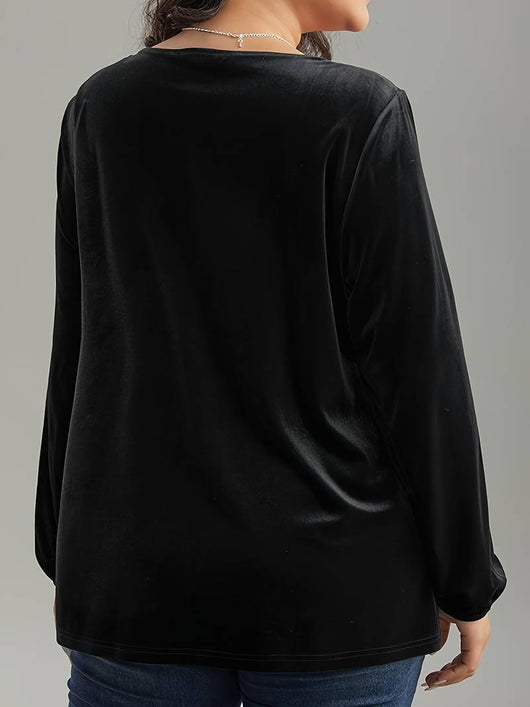 Blusa de Terciopelo Cuello Cuadrado Manga Larga Elegante y Suelta - Image 12