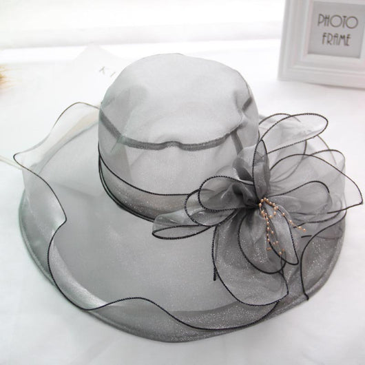 Sombrero de Playa Vintage con Malla Floral y Organza - Image 10