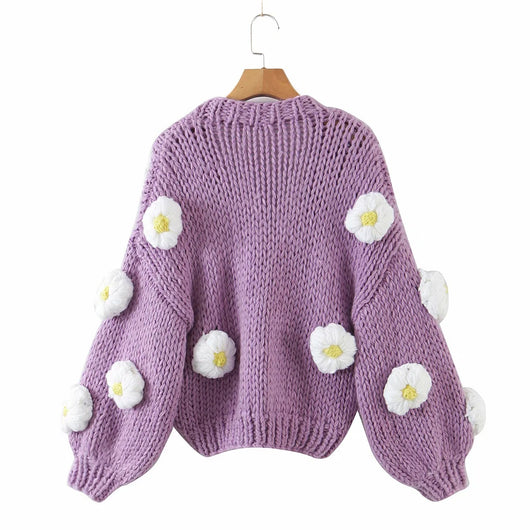 Cardigan Tejido a Mano con Flores 3D - Suéter Crochet Slim para Mujer - Image 15