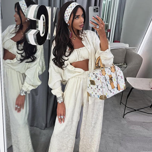 Conjunto de 3 Piezas: Camisa Manga Larga con Solapa, Top Tubo y Pantalón Ancho - Image 6