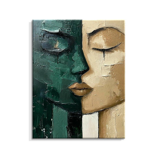 Cuadro Moderno Óleo Rostro Verde y Beige - Arte Contemporáneo para Sala y Dormitorio - Image 6