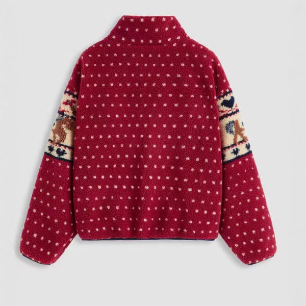 Abrigo de Lana con Cierre y Bolsillos - Diseño Navideño Alce y Copos de Nieve