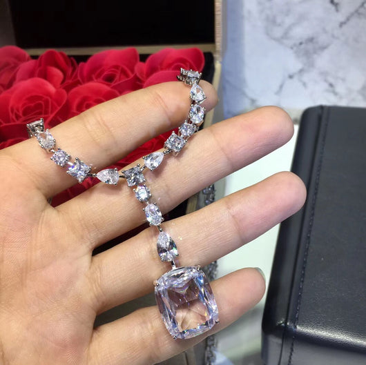 Conjunto de Collar y Aretes con Diamantes Cuadrados Estilo Moda - Image 5