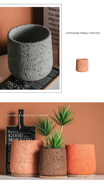 Maceta de Cemento Nórdico con Bandeja - Diseño Volcánico Transpirable para Plantas - Image 19