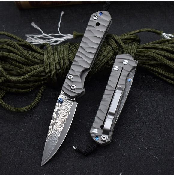 Cuchillo Plegable Táctico Damascus de Acero Inoxidable para Camping y Supervivencia