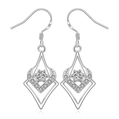 Aretes Geométricos de Plata con Zirconia Cúbica en Forma de Corazón y Estrella - Image 11