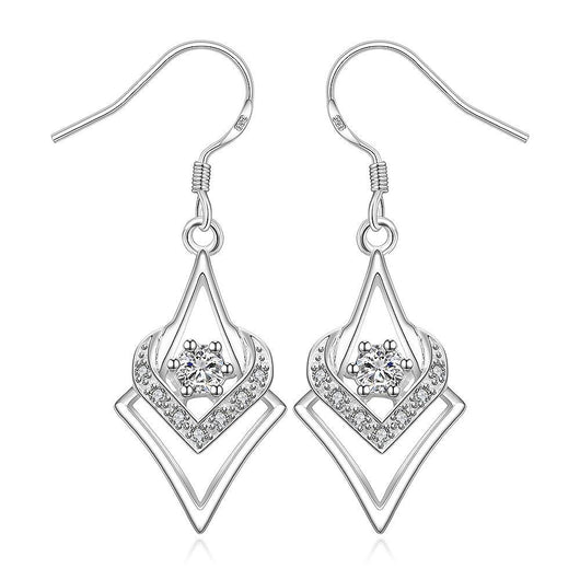 Aretes Geométricos de Plata con Zirconia Cúbica en Forma de Corazón y Estrella - Image 11